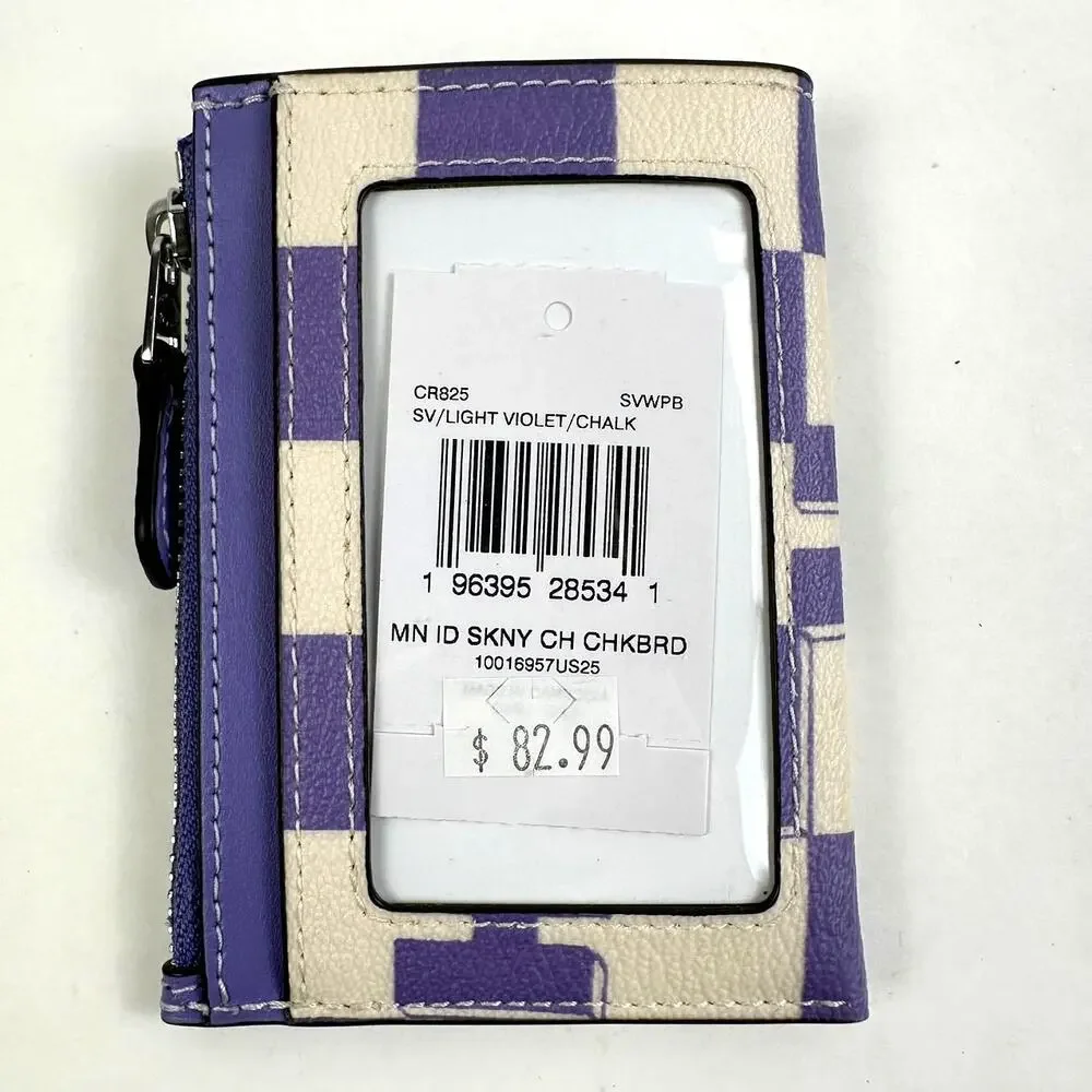 Coach CR825 Mini Skinny Id Case With Checkerboard Print IN Light Violet/Chalk - Picture 2 of 5
